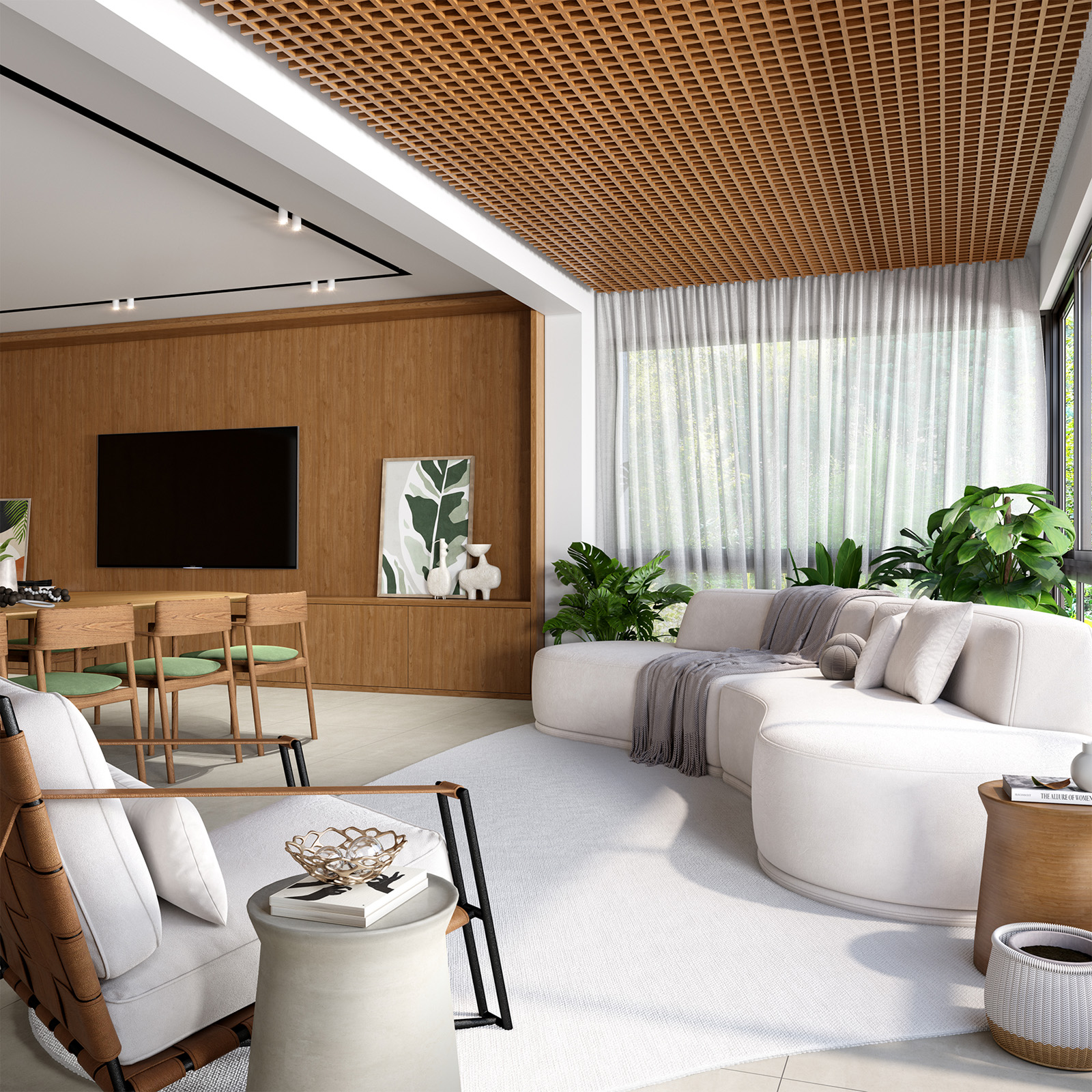 Living integrado com estante planejada